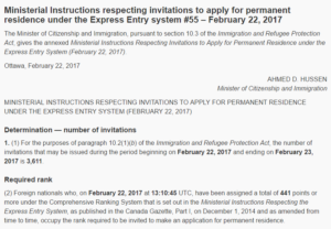draw 55 governo canadense imigração express entry 3.611 ITAs enviados CRS points 441