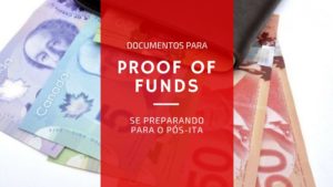 Documentos para o Proof of Funds se preparando para o pós-ITA