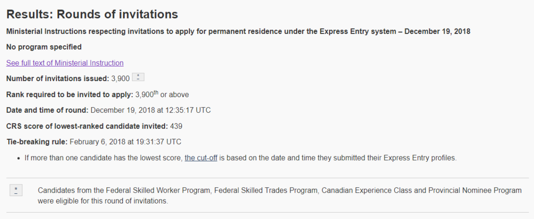 draw107 canada Express Entry